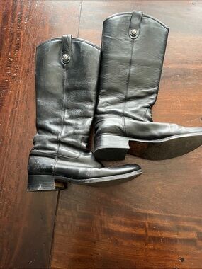 Frye Black Leather Mid-Calf Heeled Boots